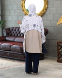 Embroidered Contrast Linen Shirt – Beige & White