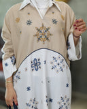 Embroidered Contrast Linen Shirt – Beige & White