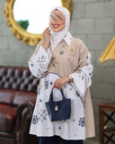 Embroidered Contrast Linen Shirt – Beige & White