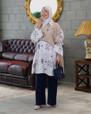 Embroidered Contrast Linen Shirt – Beige & White