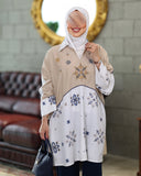 Embroidered Contrast Linen Shirt – Beige & White