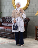 Embroidered Contrast Linen Shirt – Beige & White