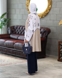 Embroidered Contrast Linen Shirt – Beige & White