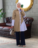 Contrast Panel Poplin Shirt – Beige