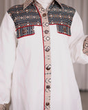 Ethnic Panel Linen Poplin Shirt – White & Beige