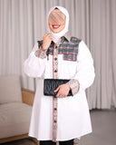 Ethnic Panel Linen Poplin Shirt – White & Beige