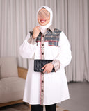 Ethnic Panel Linen Poplin Shirt – White & Beige