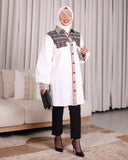 Ethnic Panel Linen Poplin Shirt – White & Beige