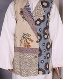 Patchwork Vest Turkish Linen Poplin Shirt – Beige & Blue