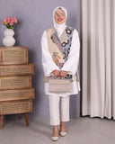 Patchwork Vest Turkish Linen Poplin Shirt – Beige & Blue