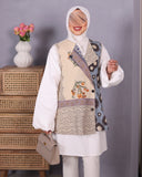 Patchwork Vest Turkish Linen Poplin Shirt – Beige & Blue