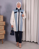 Striped Panel Viscose Cotton Shirt – Beige & Blue