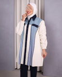 Striped Panel Viscose Cotton Shirt – Beige & Blue