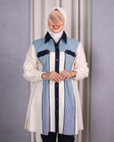 Striped Panel Viscose Cotton Shirt – Beige & Blue