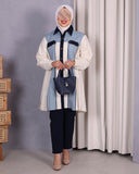 Striped Panel Viscose Cotton Shirt – Beige & Blue