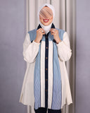 Striped Panel Viscose Cotton Shirt – Beige & Blue