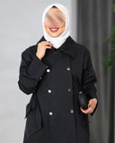 Double-Breasted Parachute Trench Coat – Black
