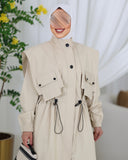 Oversized Utility Parachute Trench Coat – Beige