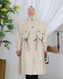 Oversized Utility Parachute Trench Coat – Beige