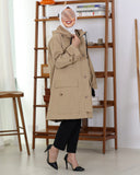 Hooded Utility Parachute Trench Coat – Beige