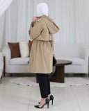 Drawstring Waist Parachute Trench Coat – Beige
