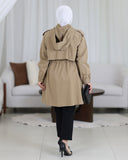 Drawstring Waist Parachute Trench Coat – Beige