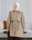 Drawstring Waist Parachute Trench Coat – Beige