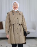 Drawstring Waist Parachute Trench Coat – Beige