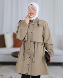 Drawstring Waist Parachute Trench Coat – Beige