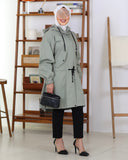 Drawstring Hooded Parachute Trench Coat – Sage Green