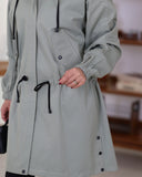 Drawstring Hooded Parachute Trench Coat – Sage Green