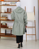 Drawstring Hooded Parachute Trench Coat – Sage Green