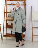 Drawstring Hooded Parachute Trench Coat – Sage Green