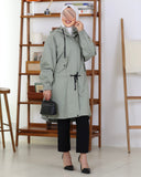 Drawstring Hooded Parachute Trench Coat – Sage Green
