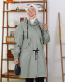 Drawstring Hooded Parachute Trench Coat – Sage Green