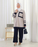 Jacquard Cotton Tracksuit Set – Beige & Navy