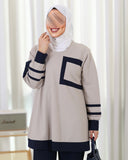 Jacquard Cotton Tracksuit Set – Beige & Navy