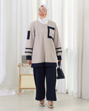 Jacquard Cotton Tracksuit Set – Beige & Navy