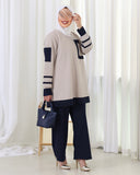Jacquard Cotton Tracksuit Set – Beige & Navy