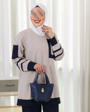 Jacquard Cotton Tracksuit Set – Beige & Navy