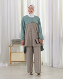 Contrast Panel Jacquard Cotton Tracksuit Set – Sage & Beige