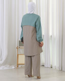 Contrast Panel Jacquard Cotton Tracksuit Set – Sage & Beige