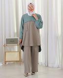 Contrast Panel Jacquard Cotton Tracksuit Set – Sage & Beige