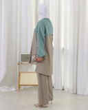 Contrast Panel Jacquard Cotton Tracksuit Set – Sage & Beige
