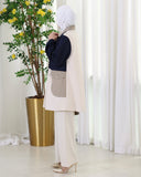 Color Block Jacquard Cotton Tracksuit Set – Navy & Beige