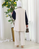 Color Block Jacquard Cotton Tracksuit Set – Navy & Beige
