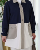Color Block Jacquard Cotton Tracksuit Set – Navy & Beige