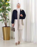 Color Block Jacquard Cotton Tracksuit Set – Navy & Beige