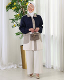 Color Block Jacquard Cotton Tracksuit Set – Navy & Beige