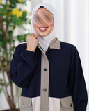 Color Block Jacquard Cotton Tracksuit Set – Navy & Beige